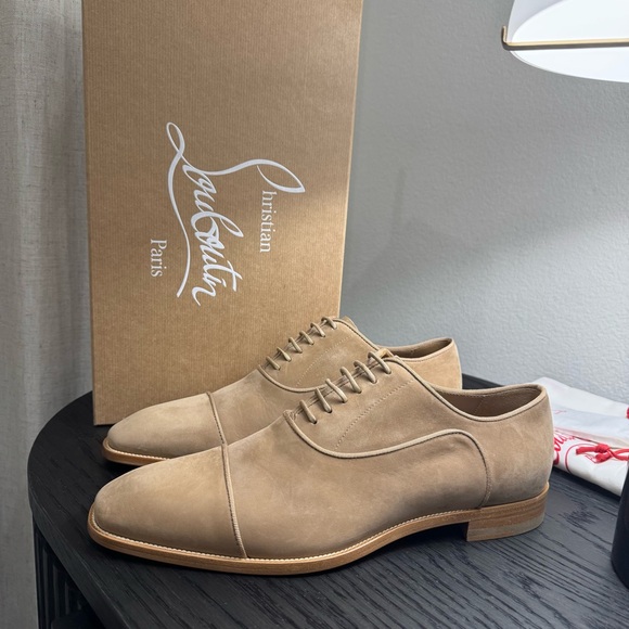 Christian Louboutin Greggory Lace-Up Dress Shoes Suede Tan 44 - Picture 1 of 7